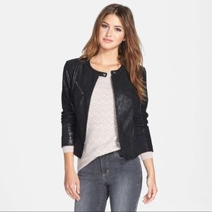 Halogen Shimmer Finish Leather Moto Jacket